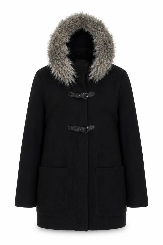 Womens UK Size S Mango Black Overcoat