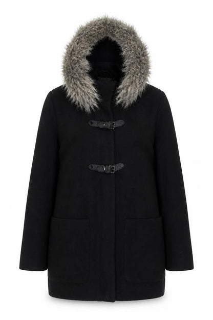 Womens UK Size S Mango Black Overcoat