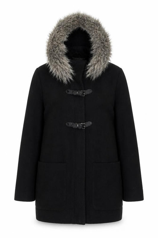 Womens UK Size S Mango Black Overcoat