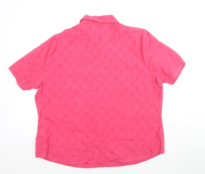 Classic Womens Pink Geometric Cotton Basic Button-Up Size 16 Collared