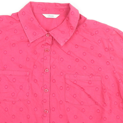 Classic Womens Pink Geometric Cotton Basic Button-Up Size 16 Collared
