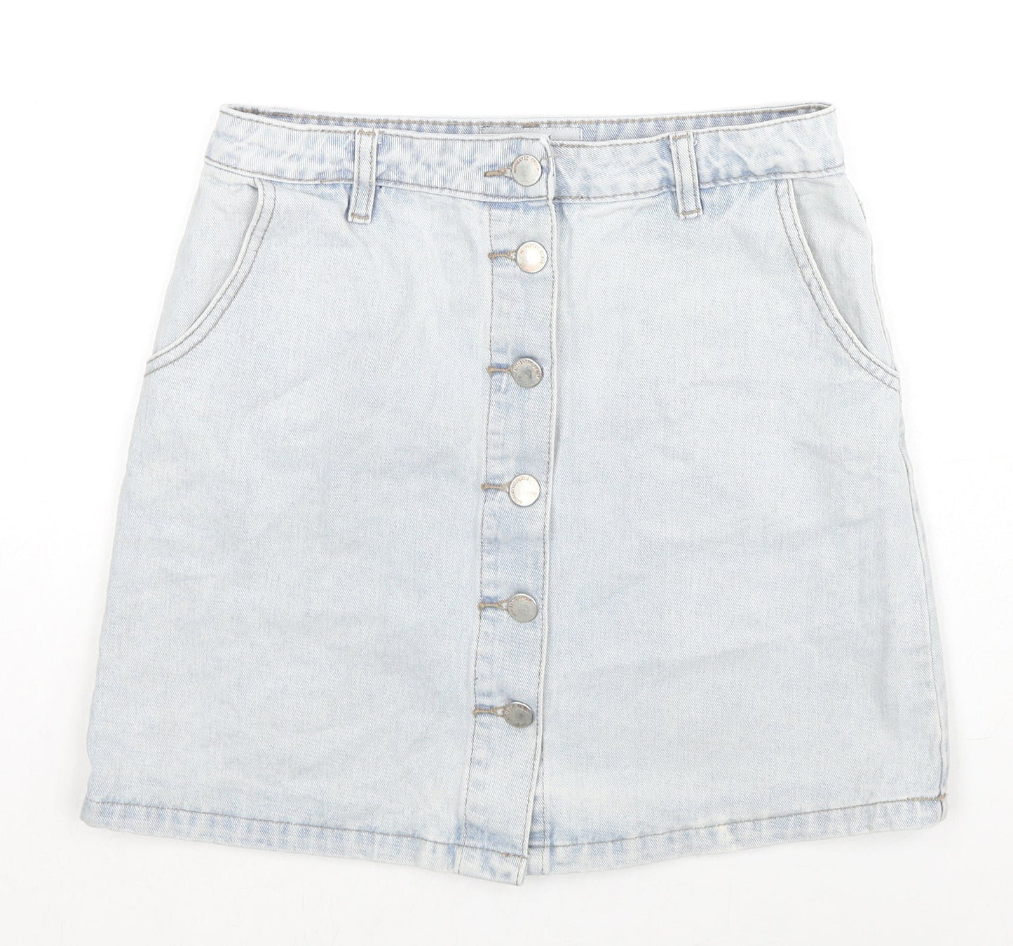 New Look Womens Blue Cotton A-Line Skirt Size 8 Zip