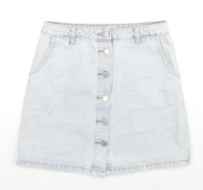 New Look Womens Blue Cotton A-Line Skirt Size 8 Zip