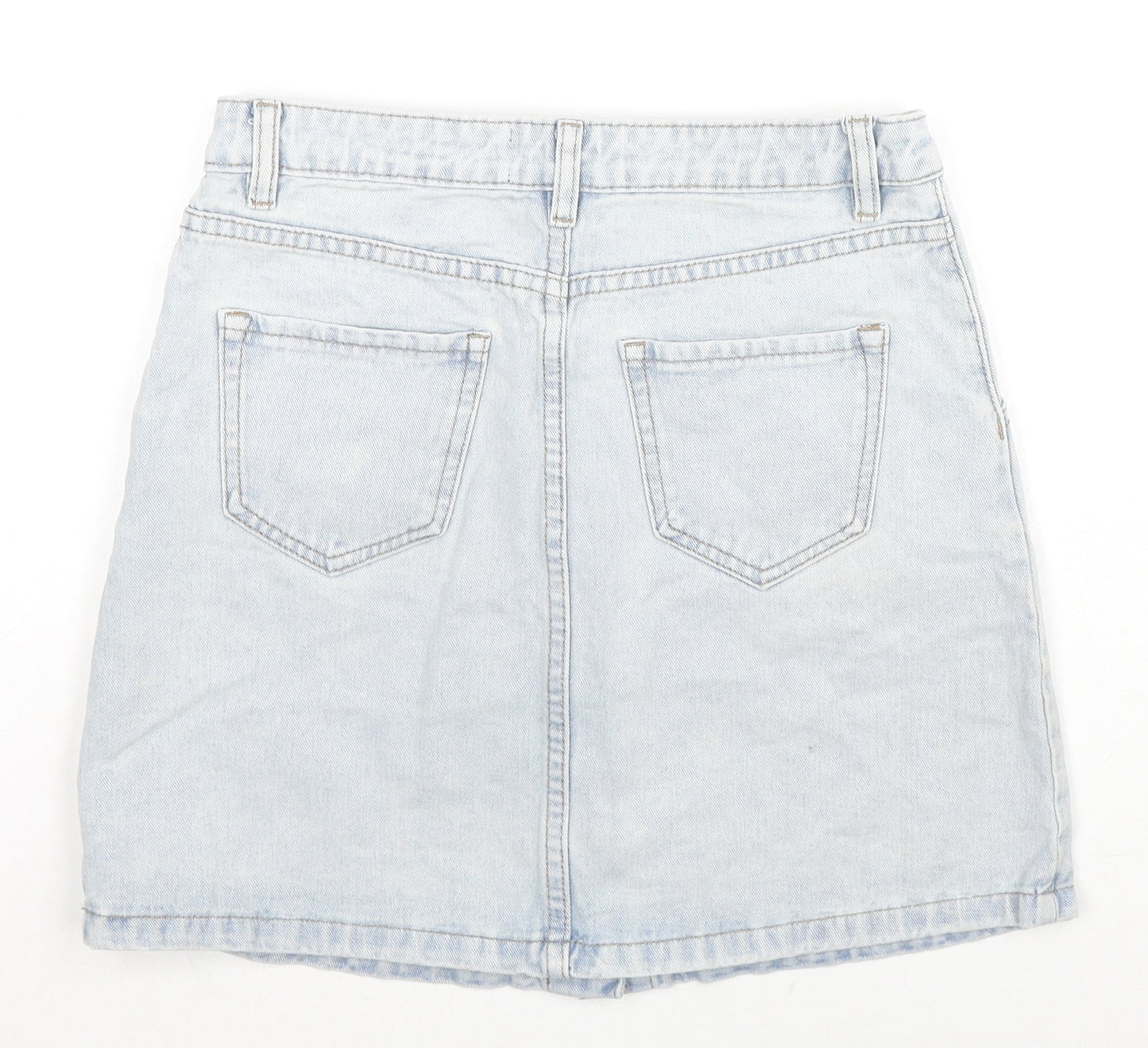 New Look Womens Blue Cotton A-Line Skirt Size 8 Zip