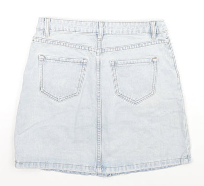 New Look Womens Blue Cotton A-Line Skirt Size 8 Zip