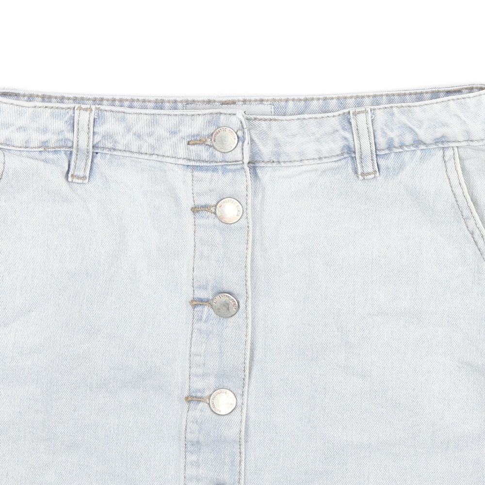 New Look Womens Blue Cotton A-Line Skirt Size 8 Zip