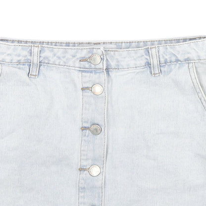New Look Womens Blue Cotton A-Line Skirt Size 8 Zip