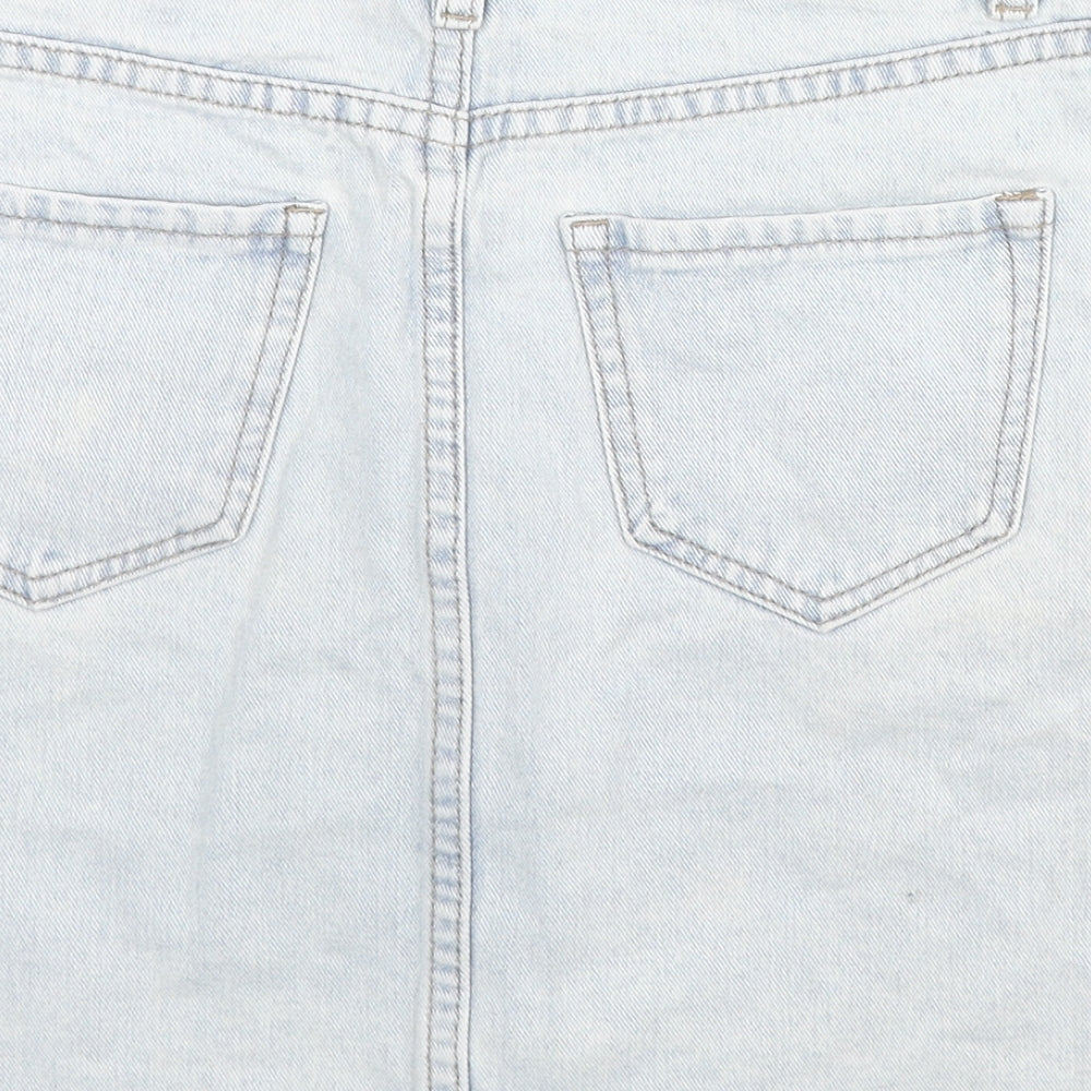 New Look Womens Blue Cotton A-Line Skirt Size 8 Zip