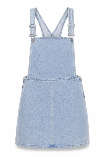 Topshop Womens Blue Cotton Pinafore/Dungaree Dress Size 8 Square Neck Zip