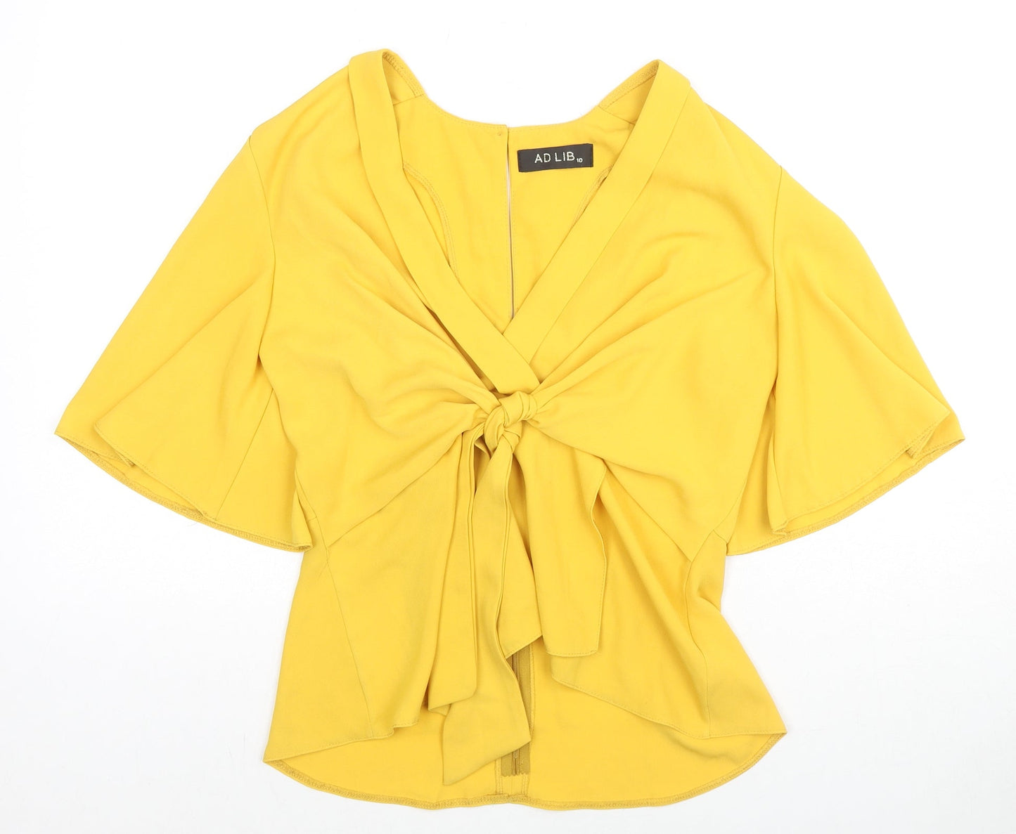 Adlib Womens Yellow Polyester Basic Blouse Size 10 V-Neck