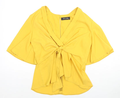 Adlib Womens Yellow Polyester Basic Blouse Size 10 V-Neck