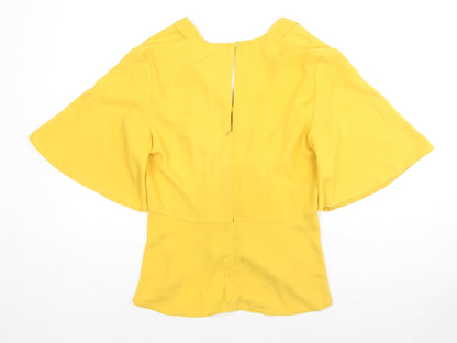 Adlib Womens Yellow Polyester Basic Blouse Size 10 V-Neck