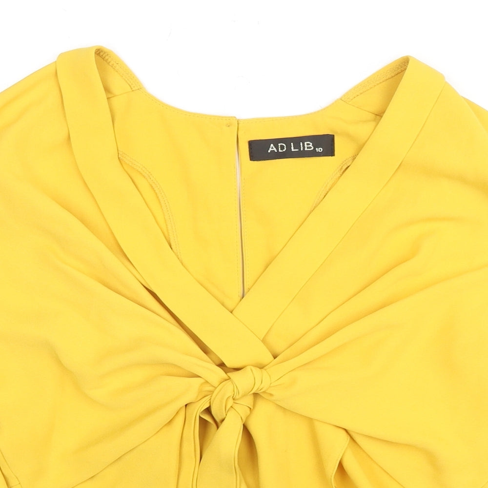 Adlib Womens Yellow Polyester Basic Blouse Size 10 V-Neck