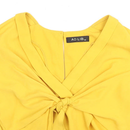 Adlib Womens Yellow Polyester Basic Blouse Size 10 V-Neck