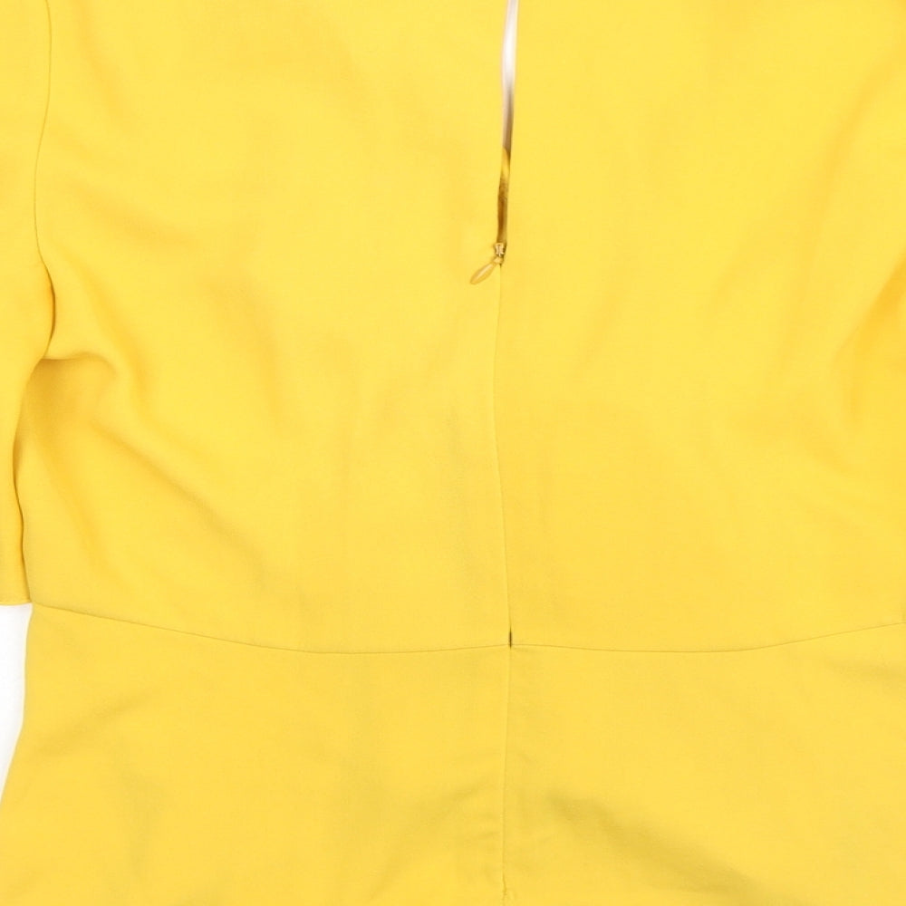 Adlib Womens Yellow Polyester Basic Blouse Size 10 V-Neck