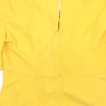 Adlib Womens Yellow Polyester Basic Blouse Size 10 V-Neck