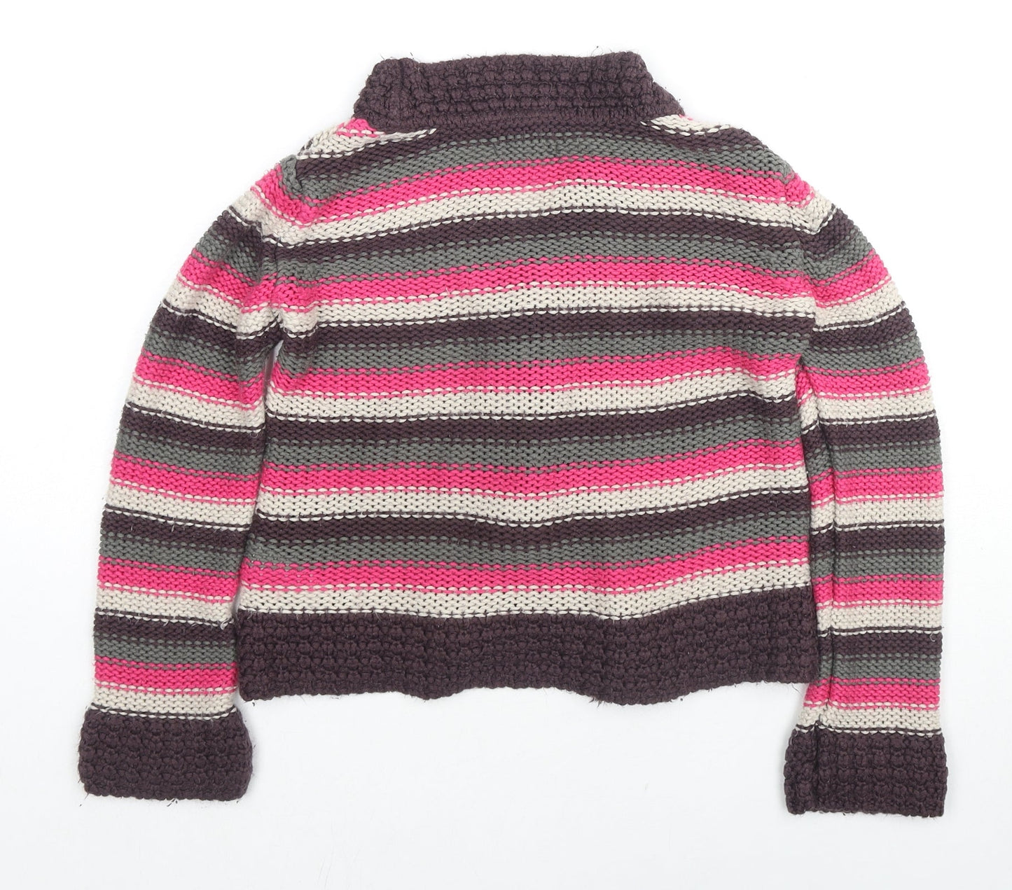 Indigo Girls Multicoloured V-Neck Striped Acrylic Cardigan Jumper Size 9-10 Years Pullover