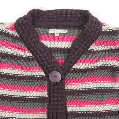 Indigo Girls Multicoloured V-Neck Striped Acrylic Cardigan Jumper Size 9-10 Years Pullover