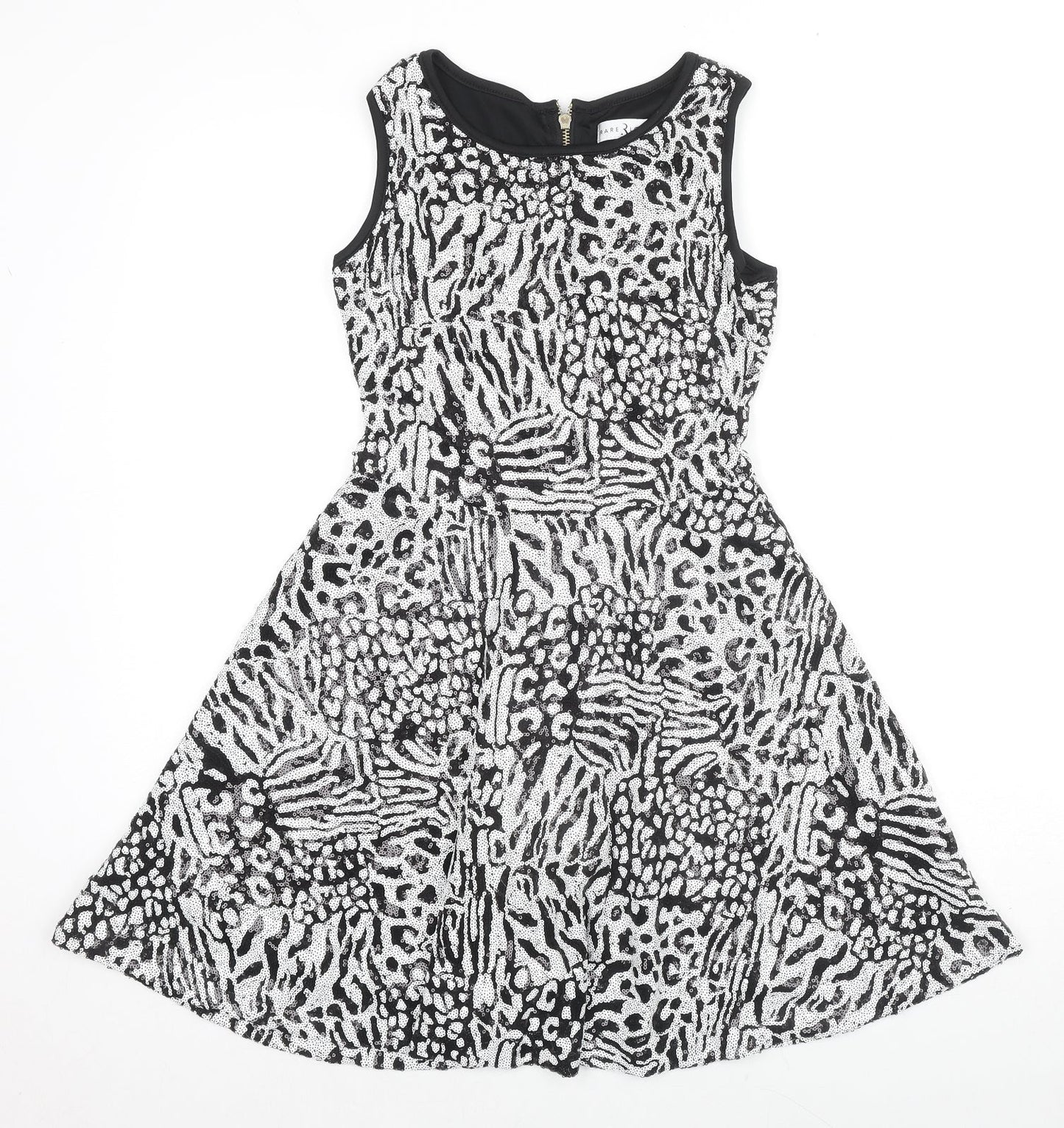 Rare Womens Multicoloured Animal Print Polyester Fit & Flare Size 8 Boat Neck Zip