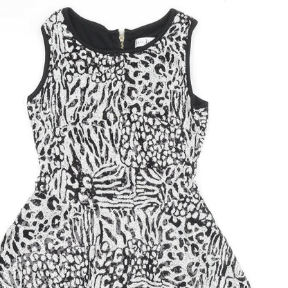 Rare Womens Multicoloured Animal Print Polyester Fit & Flare Size 8 Boat Neck Zip
