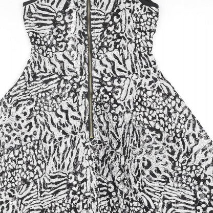 Rare Womens Multicoloured Animal Print Polyester Fit & Flare Size 8 Boat Neck Zip