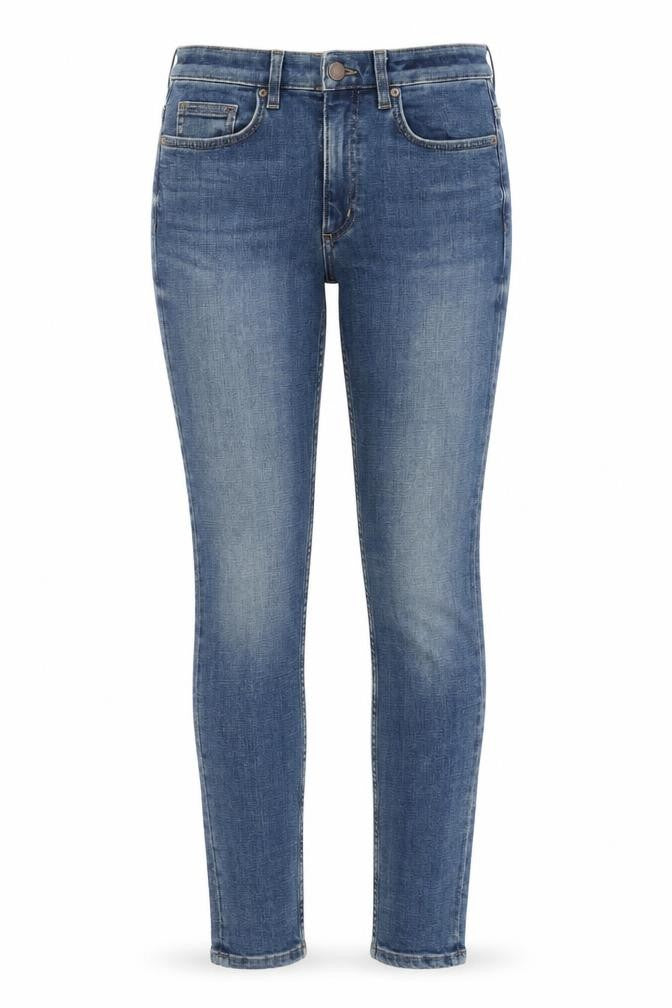 Front view of COS women’s blue cotton skinny jeans, size UK 28, in, 28-inch leg regular zip