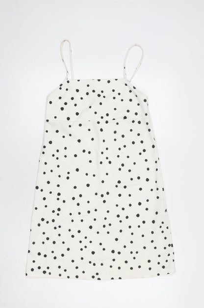 Zara Womens White Polka Dot Polyester Tank Dress Size S Square Neck Pullover