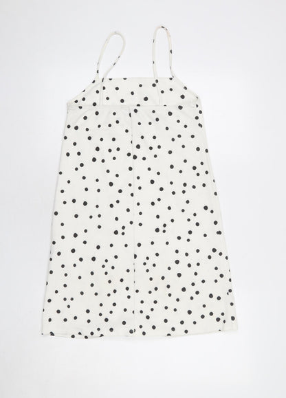 Zara Womens White Polka Dot Polyester Tank Dress Size S Square Neck Pullover