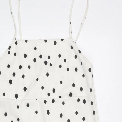 Zara Womens White Polka Dot Polyester Tank Dress Size S Square Neck Pullover