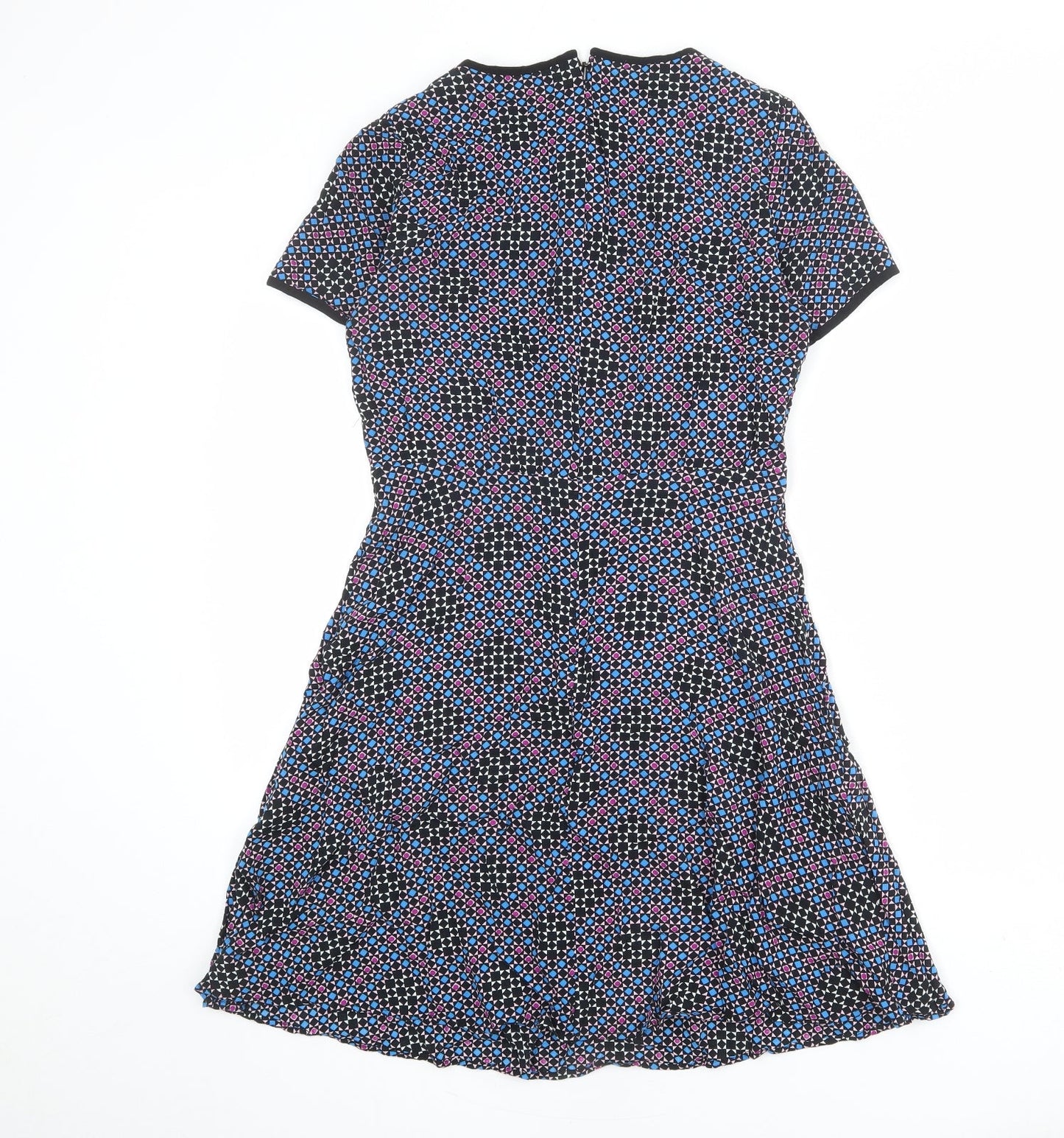 Warehouse Womens Multicoloured Geometric Viscose A-Line Size 12 Round Neck Zip