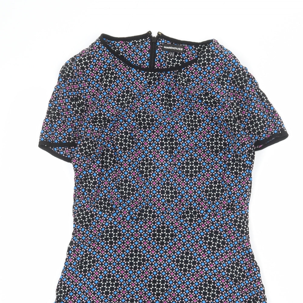 Warehouse Womens Multicoloured Geometric Viscose A-Line Size 12 Round Neck Zip