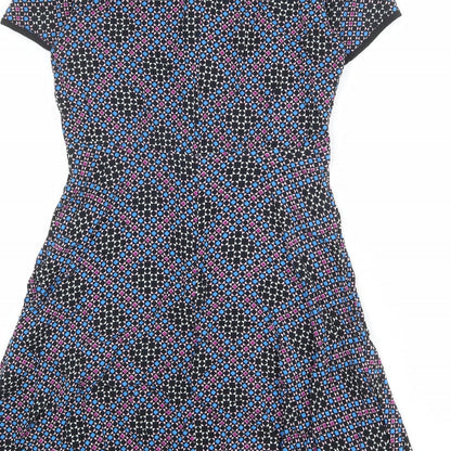 Warehouse Womens Multicoloured Geometric Viscose A-Line Size 12 Round Neck Zip
