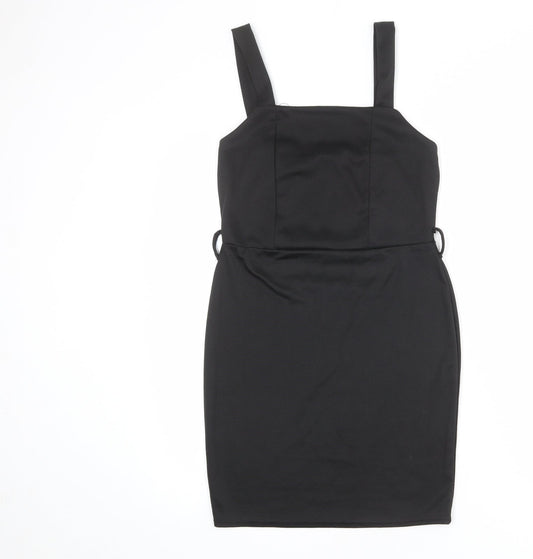 Select Womens Black Polyester Pinafore/Dungaree Dress Size 10 Square Neck Pullover