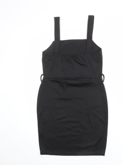 Select Womens Black Polyester Pinafore/Dungaree Dress Size 10 Square Neck Pullover
