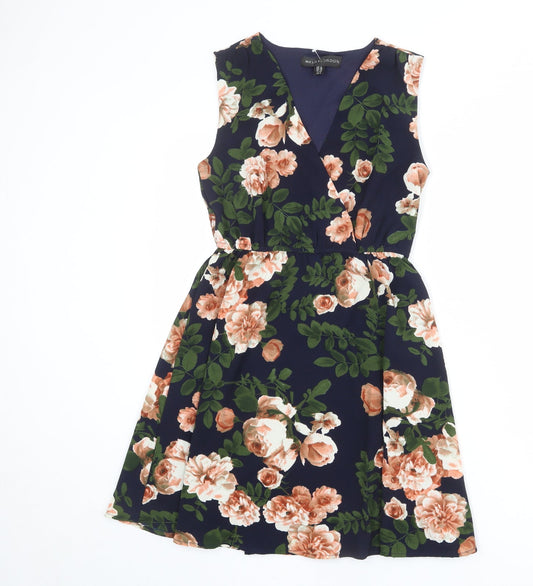 Mela London Womens Blue Floral Polyester Shift Size 8 V-Neck Pullover