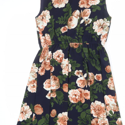 Mela London Womens Blue Floral Polyester Shift Size 8 V-Neck Pullover