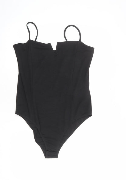 New Look Womens Black Polyester Bodysuit One-Piece Size 8 Snap