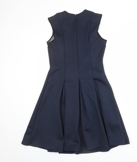 NEXT Womens Blue Polyester Shift Size 10 Round Neck Zip