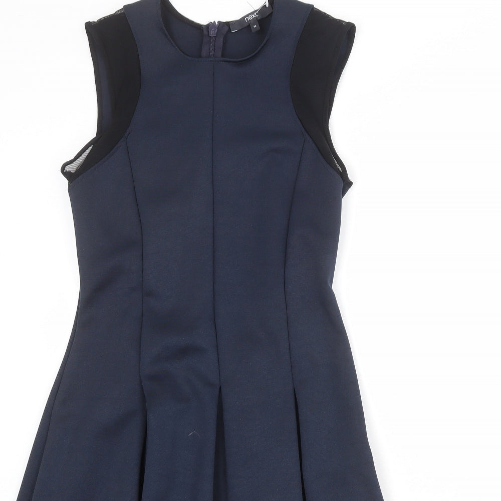 NEXT Womens Blue Polyester Shift Size 10 Round Neck Zip