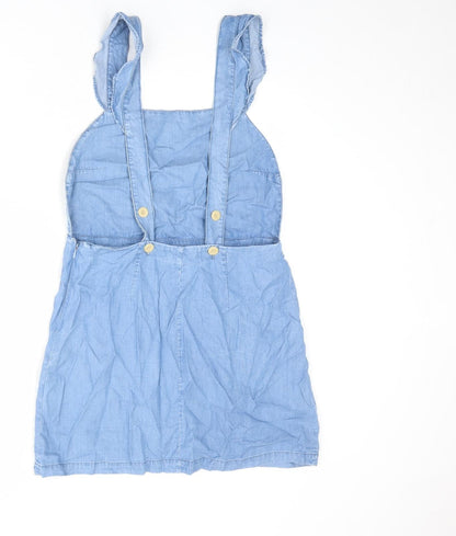 Zara Womens Blue Lyocell Pinafore/Dungaree Dress Size M Square Neck Zip