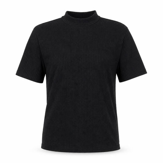 Front view of Red Herring women’s black viscose basic t-shirt, size UK 12, mock neck