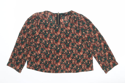 FOREVER 21 Womens Green Paisley Polyester Basic Blouse Size M Round Neck