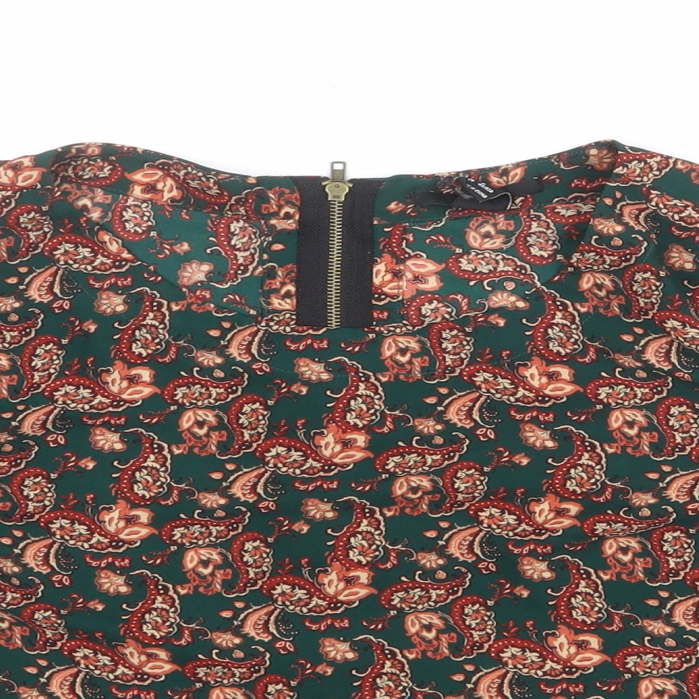 FOREVER 21 Womens Green Paisley Polyester Basic Blouse Size M Round Neck