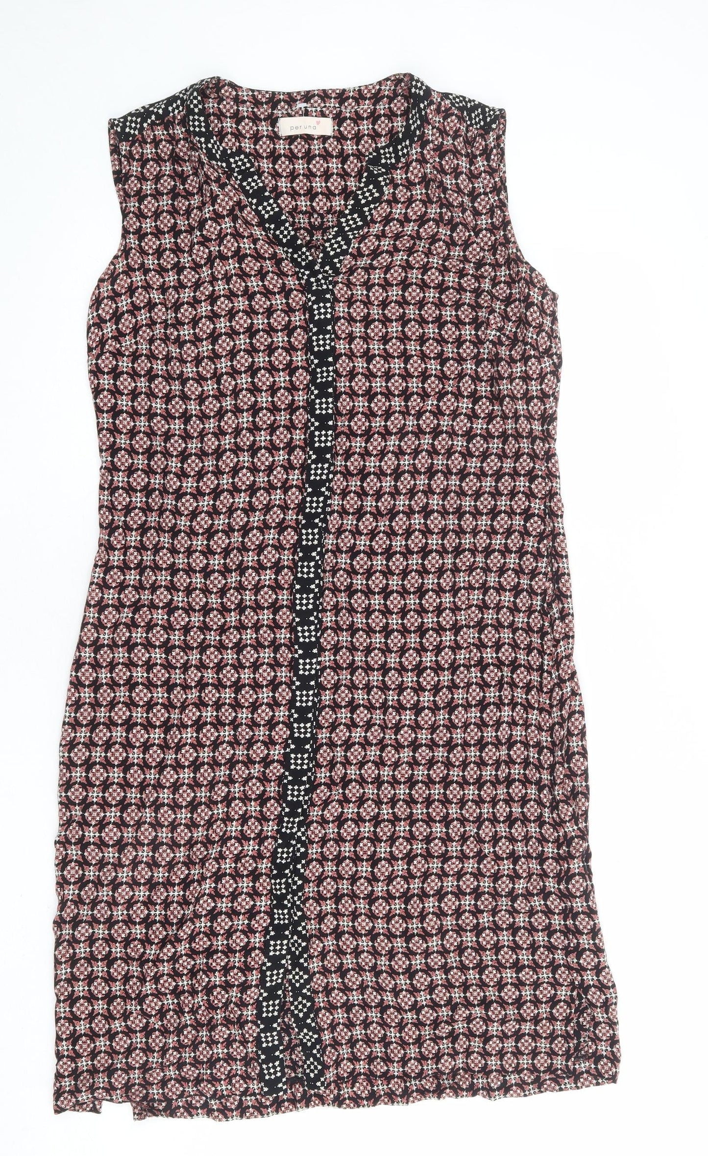 Per Una Womens Multicoloured Geometric Viscose A-Line Size 12 V-Neck Button