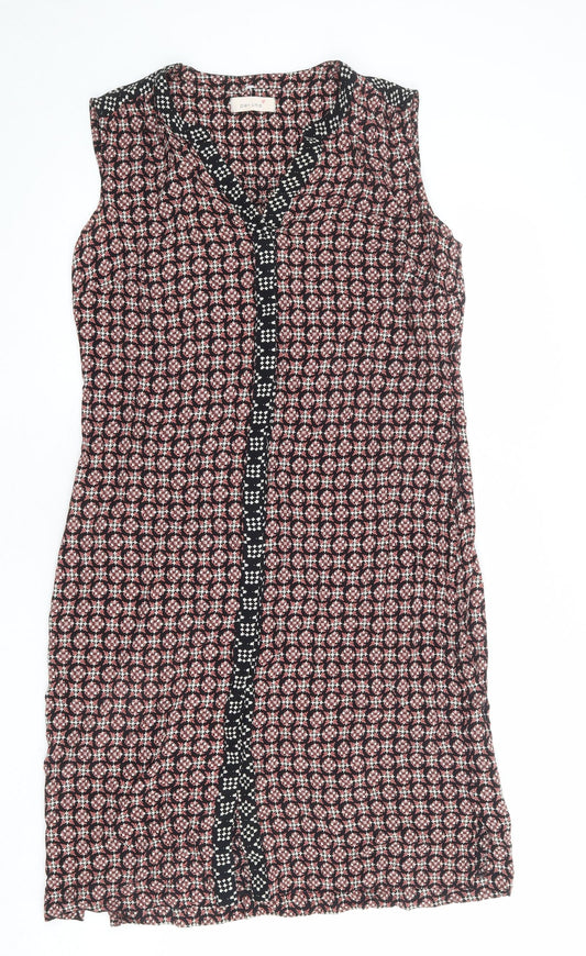 Per Una Womens Multicoloured Geometric Viscose A-Line Size 12 V-Neck Button