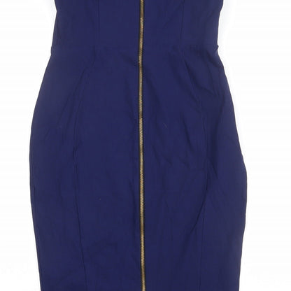 Vesper Womens Blue Viscose Pencil Dress Size 14 Off the Shoulder Zip