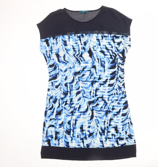 NEXT Womens Blue Geometric Polyester Shift Size 12 Round Neck Pullover