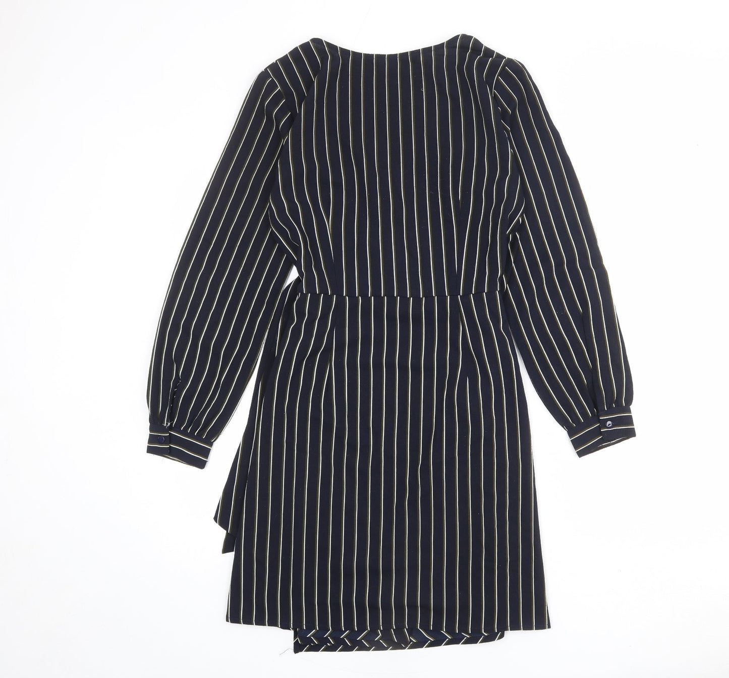 Brave Soul Womens Blue Striped Polyester Wrap Dress Size S V-Neck Tie