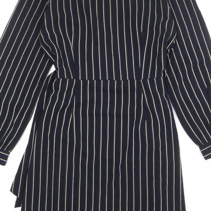 Brave Soul Womens Blue Striped Polyester Wrap Dress Size S V-Neck Tie