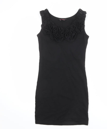 Miss Selfridge Womens Black Cotton Bodycon Size 8 Round Neck Pullover